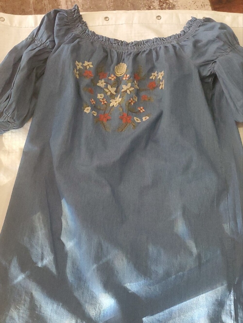 Blue Off-Shoulder Embroidered Dress Size XXL - Picture 9 of 12
